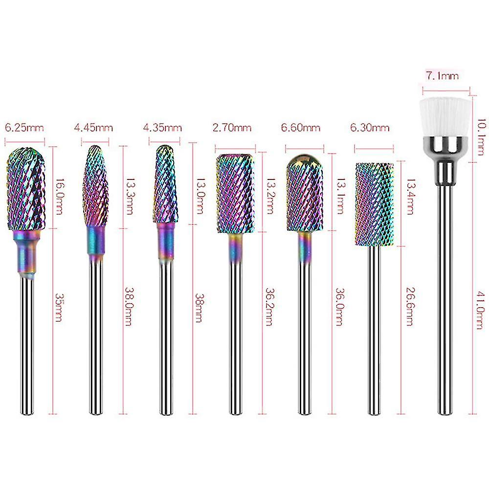 Nail Drill Bit Set Dc-7 Tungsten Carbide Diamond Ceramic Acrylic Nail Drill Bits 7pcs Remove Acrylic Nails Gel Polish Poly Extension Nail Gel Drill Bi