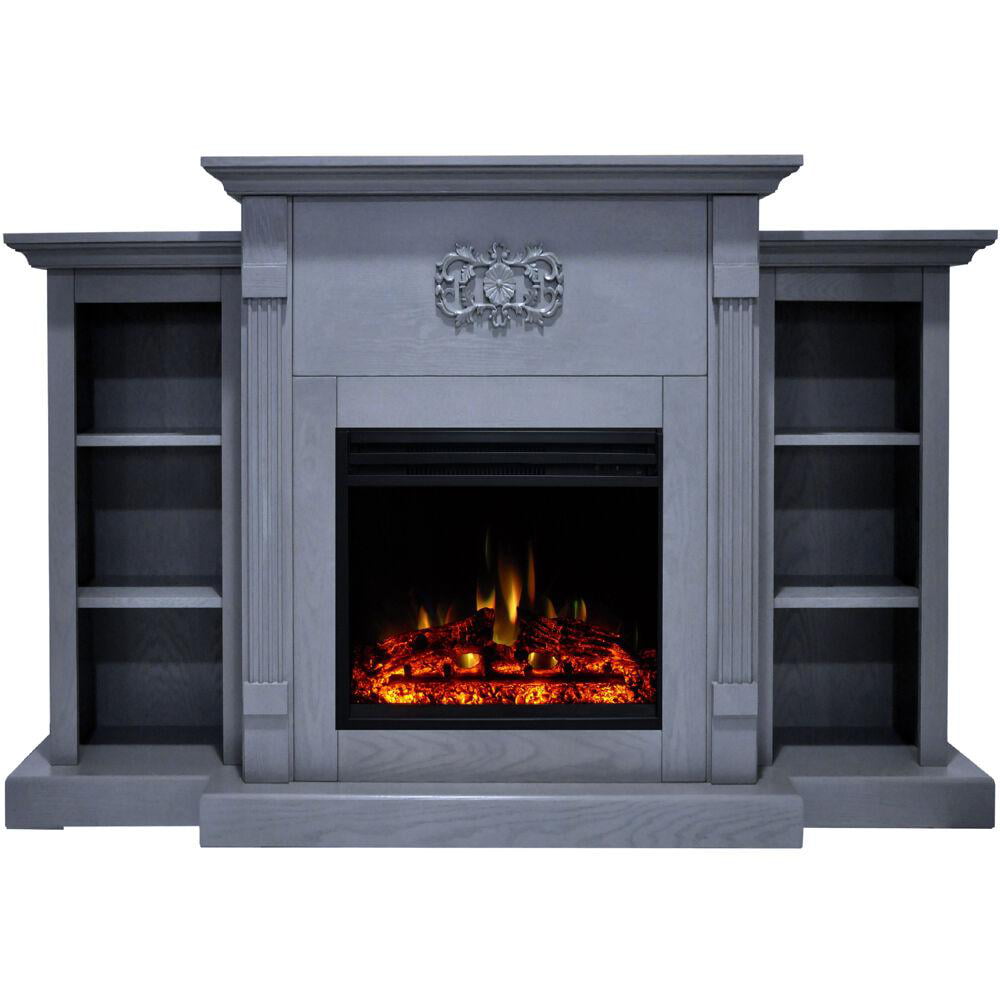 Cambridge Sanoma 72'' Electric Fireplace with Enhanced Charred Log Insert | Multi-Color Flame | For Rooms up to 210 Sq.Ft | Remote | Slate Blue Mantel | Adjustable Heat Settings