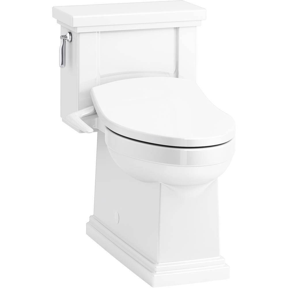 KOHLER Tresham 1-piece 1.28 GPF Single Flush Elongated Toilet with Puretide Manual Bidet Toilet Seat in White K-3981-5724-0