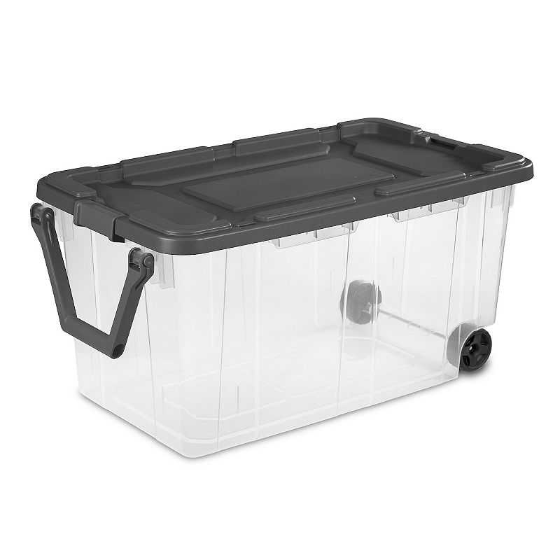 Sterilite 160 Qt Latching Stackable Wheeled Storage Box Container w/ Lid， 2 Pack