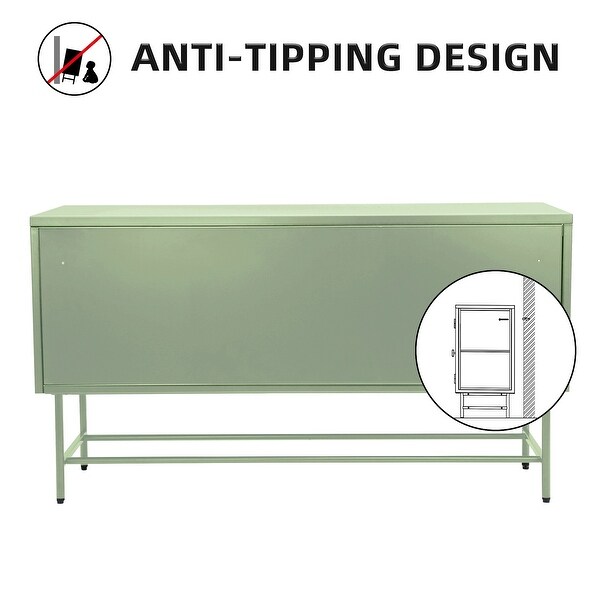 TV Console Table with Enclosed Storage， Wide Countertop Glass Doors， Detachable Shelves