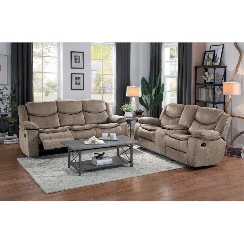 Pemberly Row 20.5 quotTraditional Microfiber Double Glider Reclining Sofa in Brown   Contemporary   Sofas   by Homesquare  Houzz