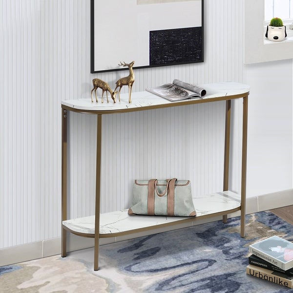 Homy Casa 39.4 in. Half Moon Metal Frame Console Table