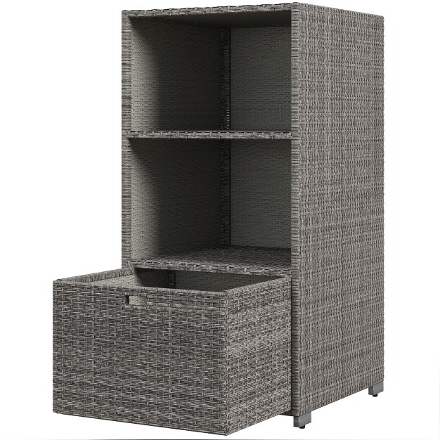 Outsunny Patio Wicker Pool Caddy Pe Rattan Storage Cabinet Holder Outdoor Towel Rack For Pool For Space Saving Design