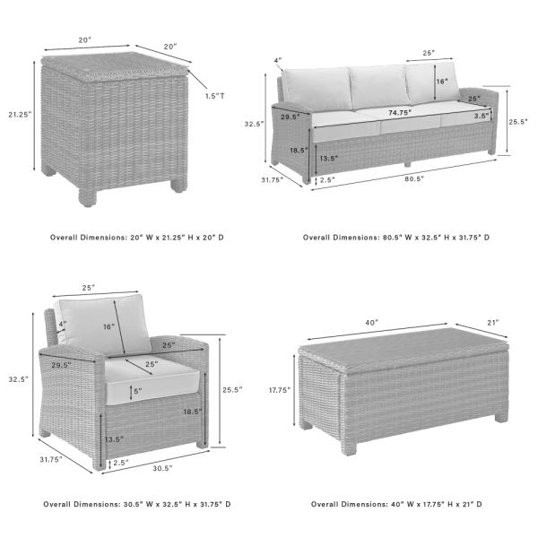 Bradenton 5Pc Outdoor Wicker Sofa Set - Sunbrella