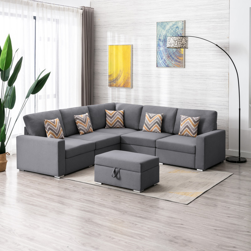 Nolan Linen Reversible Sectional Storage Ottoman Interchangeable Legs   Contemporary   Sectional Sofas   by Lilola Home  Houzz