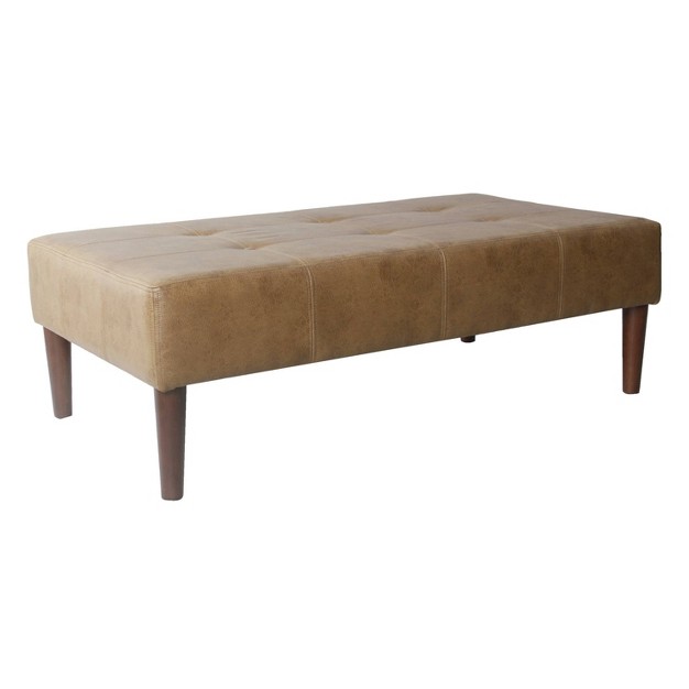 Tufted Coffee Table Ottoman Faux Leather Light Brown Homepop