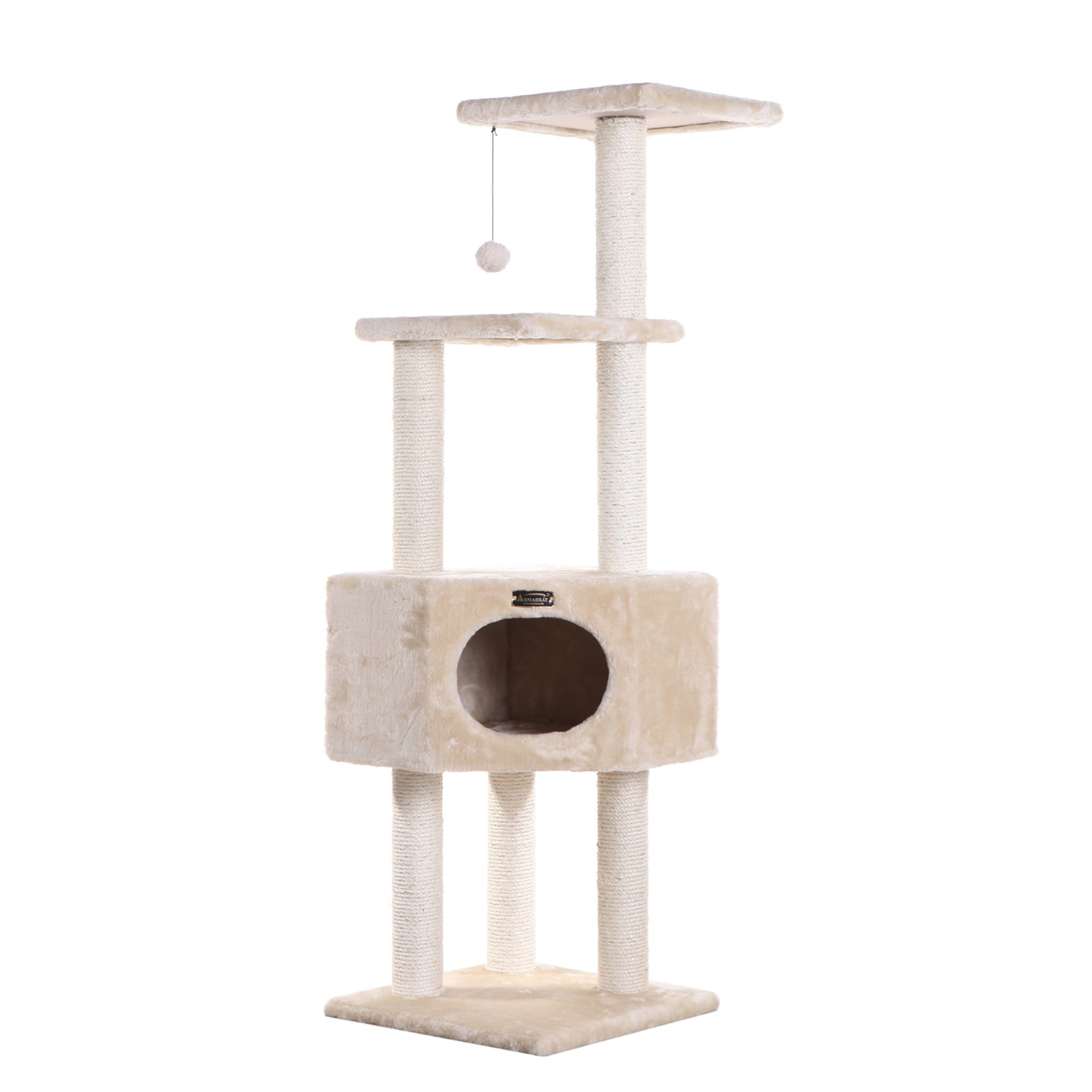 Armarkat 52-in real wood Cat Tree and Condo Scratching Post Tower， Beige