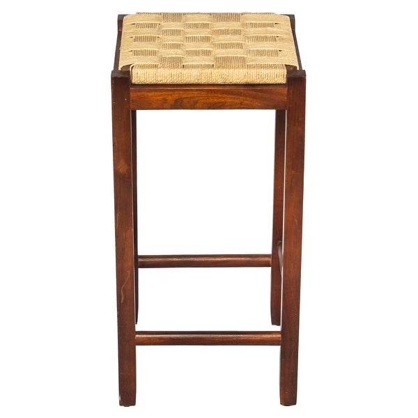 32 Inch Mango Wood Barstool with Rope Weaved Seat， Brown