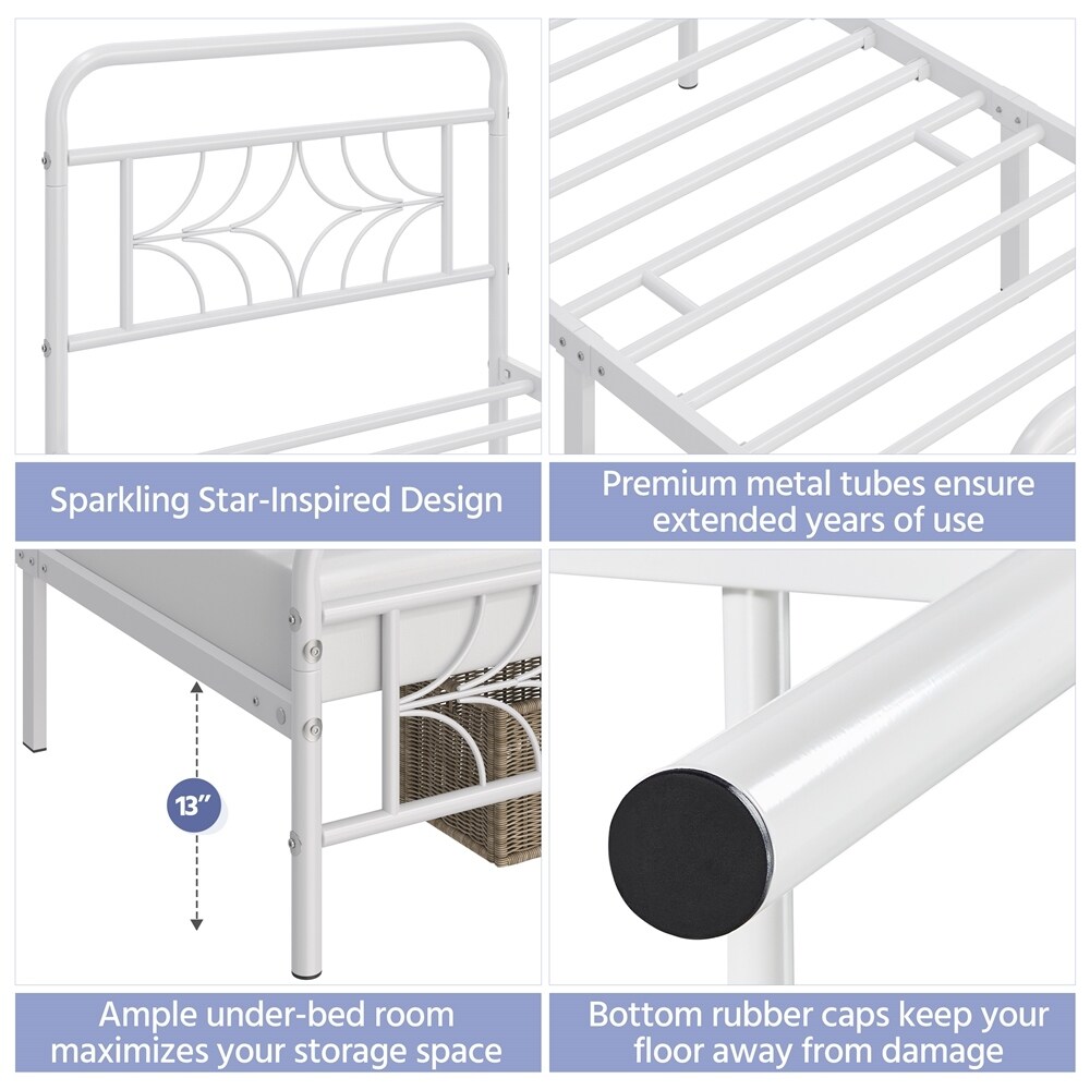 Yaheetech Modern Twin Size Metal Bed Frame with Sparkling Star Inspired Design Headboard and Footboard