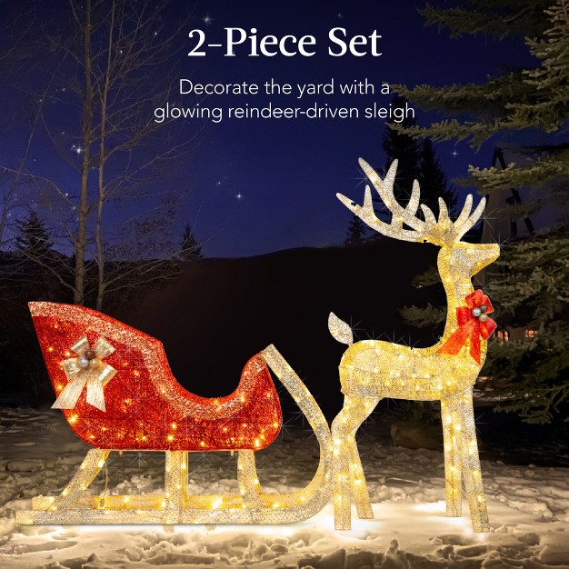 Best Choice Products Lighted Christmas 4ft Reindeer amp Sleigh Outdoor Yard Decoration Set W 205 Led Lights Stakes