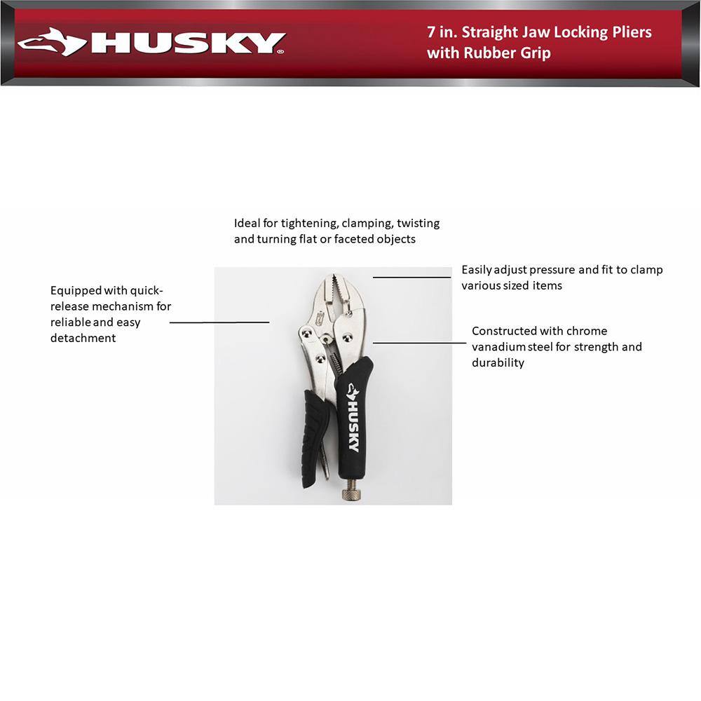 Husky 7 in. Straight Jaw Locking Pliers with Rubber Grip 122S7SCN