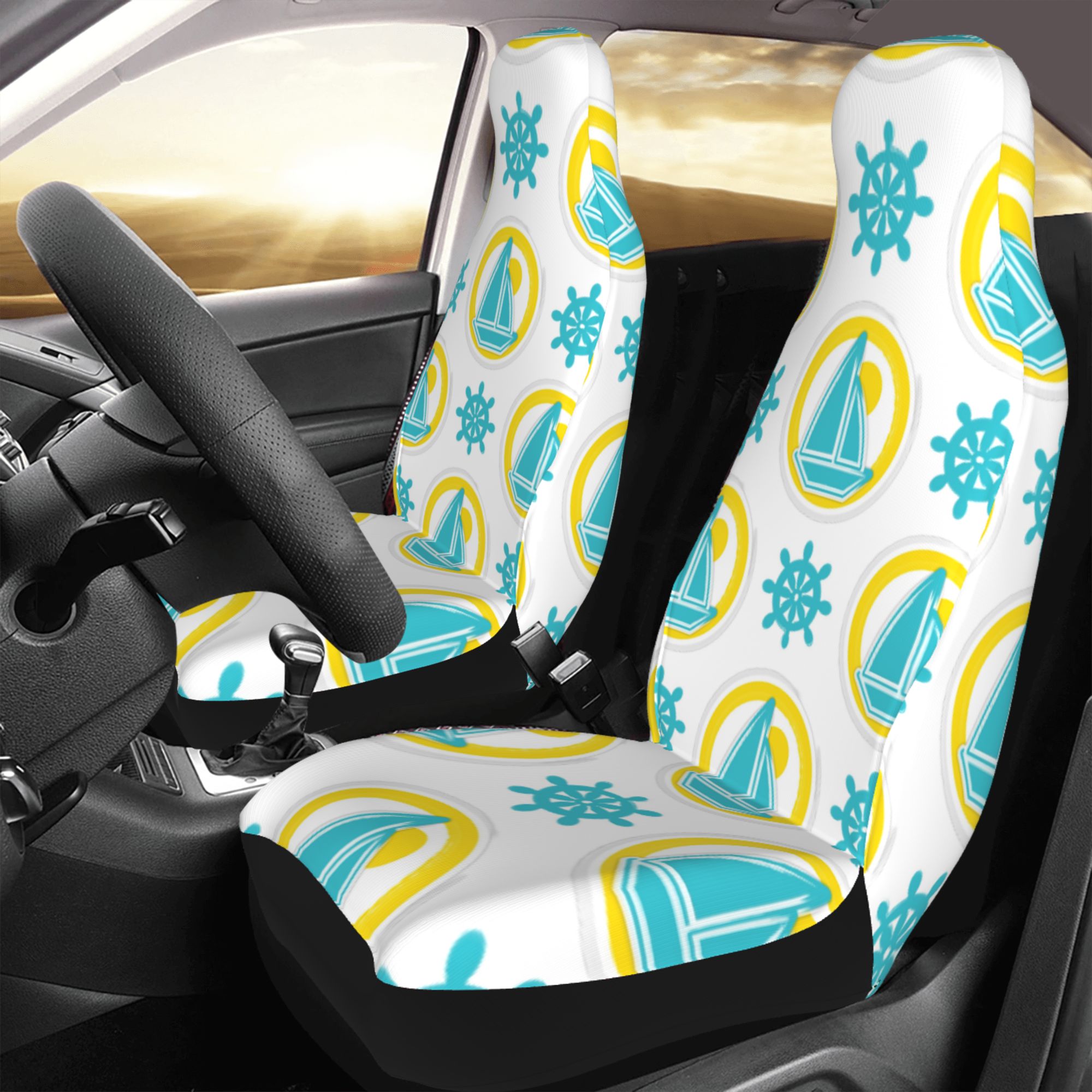 ZICANCN Car Seat Cover Nautical Themed Doodles Car Front Seat Covers Protectors ， Automotive Seat Covers for Cars Trucks Suv