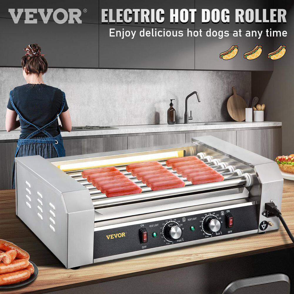 VEVOR 1050-Watt Stainless Steel Cook Warmer Hot Dog Roller 18 Hot Dog 7-Rollers with Dual Temp Control Indoor GrillsSilver GWGRGJBX7110VO39AV1