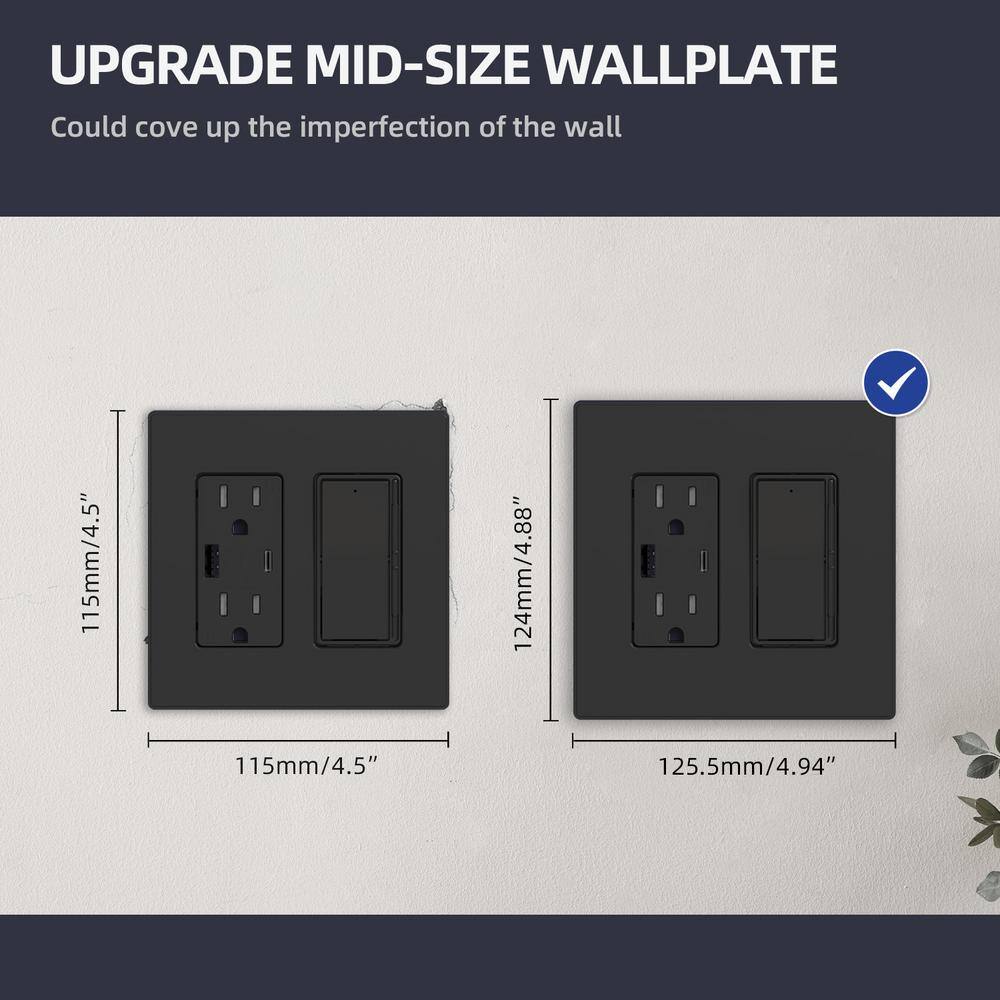 ELEGRP 2-Gang Midsize Screwless DecoratorRocker Wall Plate Black (5-Pack) 3032GM-BL5