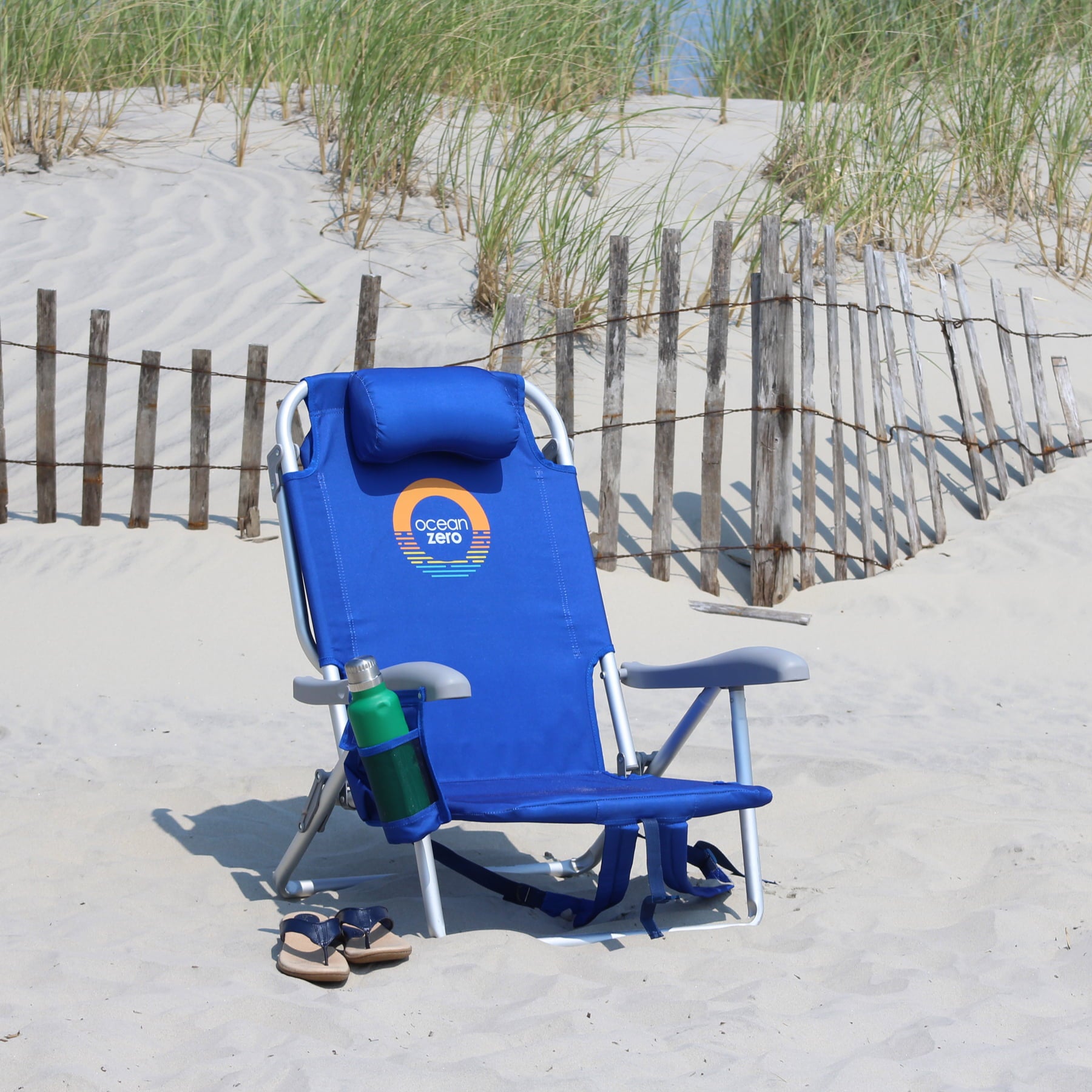 Set of 2. Ocean Zero Eco-Friendly Deluxe Backpack Beach Chair- Blue