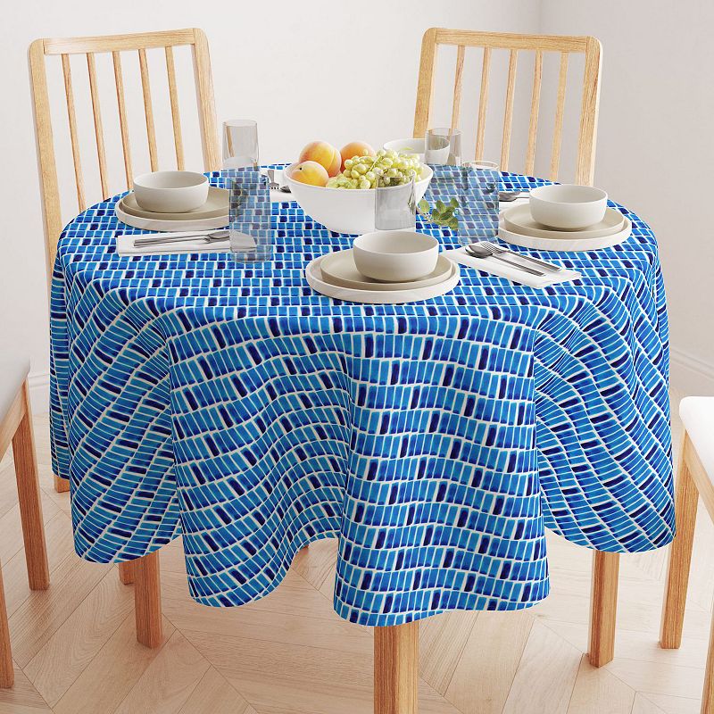 Round Tablecloth， 100% Cotton， 60 Round， Blue Abstract Watercolor