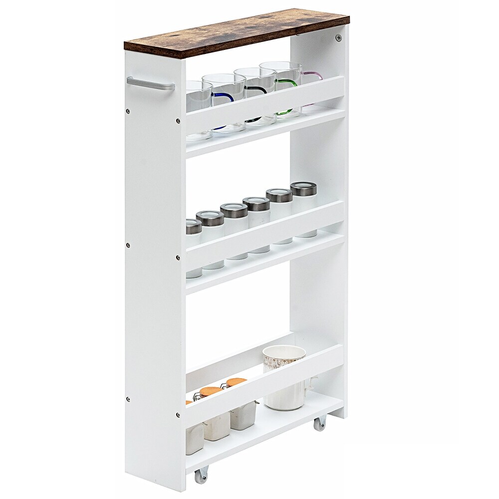 4 Tier Rolling Storage Trolley w/ Convenient Handle   Large Space