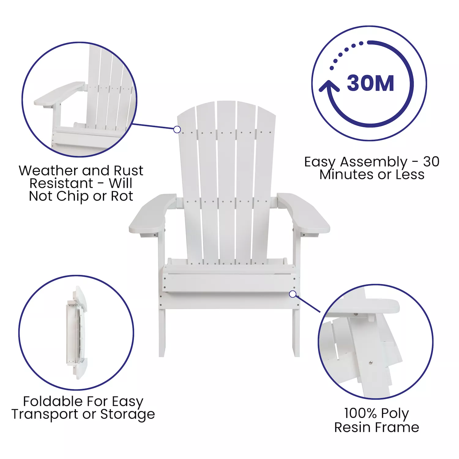 Flash Furniture Charlestown All-Weather Indoor / Outdoor Folding Adirondack Chair 2-piece Set