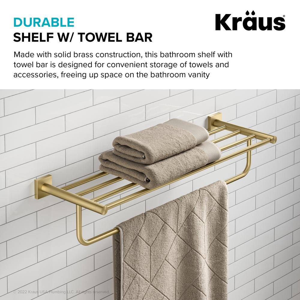 KRAUS Ventus Bathroom Shelf Towel Rack with Towel Bar in Brushed Gold KEA-17742BG