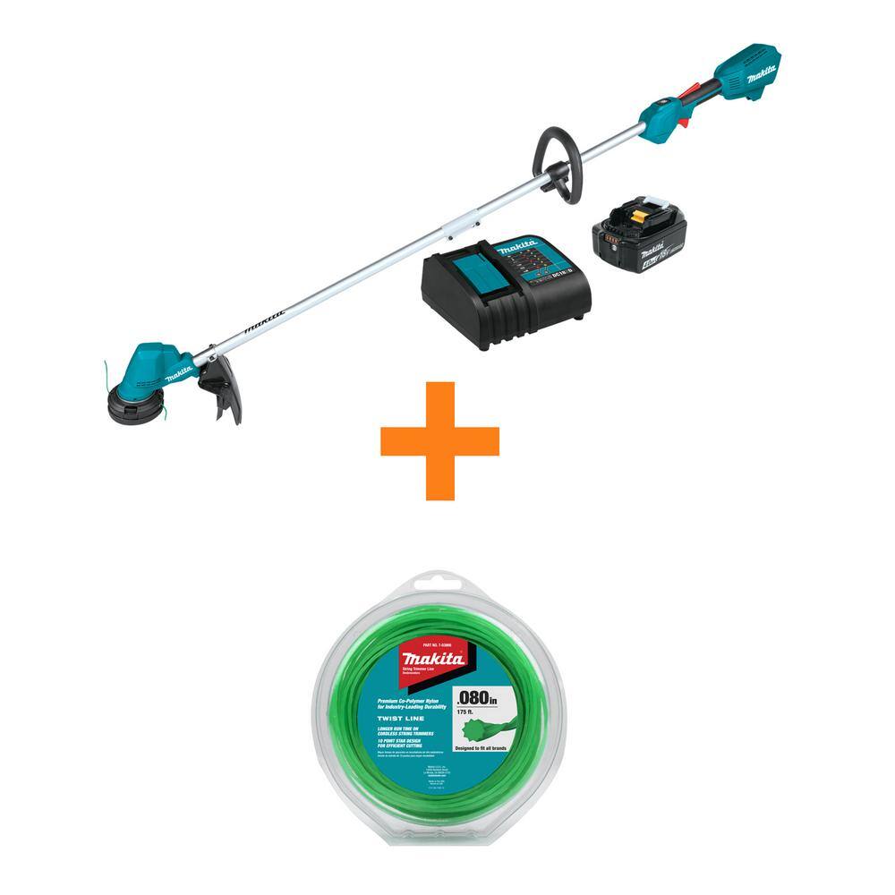 Makita 18V LXT Lithium-Ion Brushless Cordless String Trimmer Kit 4.0Ah with bonus 0.08 in. x 175 ft. Twisted Trimmer Line XRU23SM1-T03866