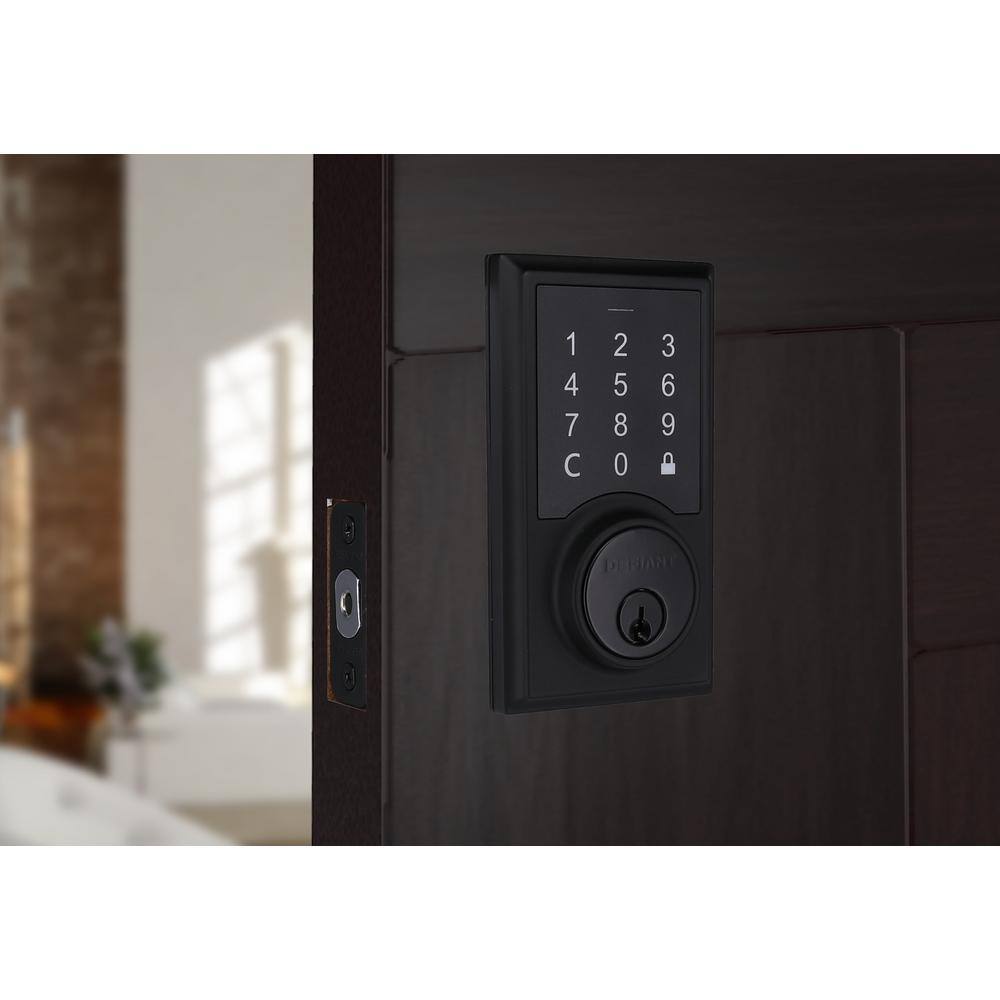 Defiant Square Matte Black Electronic Single Cylinder Touchpad Deadbolt 32GC2X9D01AA