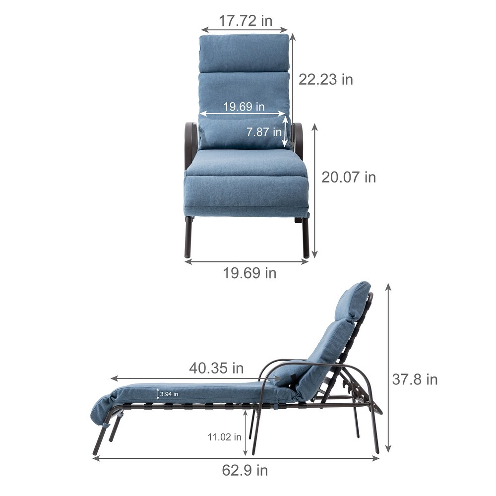 Patio Adjustable Chaise Lounge Set  Outdoor Recliners with Cushion   Pillow and Table (Set of 3)