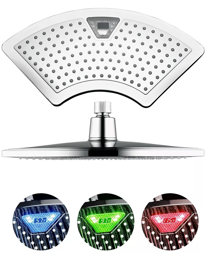 DreamSpa AquaFan 12-inch Rainfall LED Shower Head with Color-Changing LED LCD Temperature Display