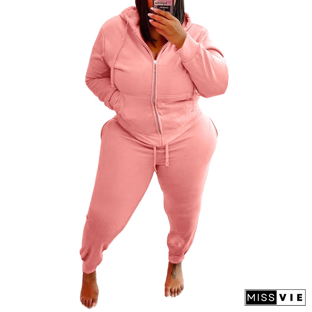 Plus Size Hooded Zipper Coats Skinny Pants Tracksuits