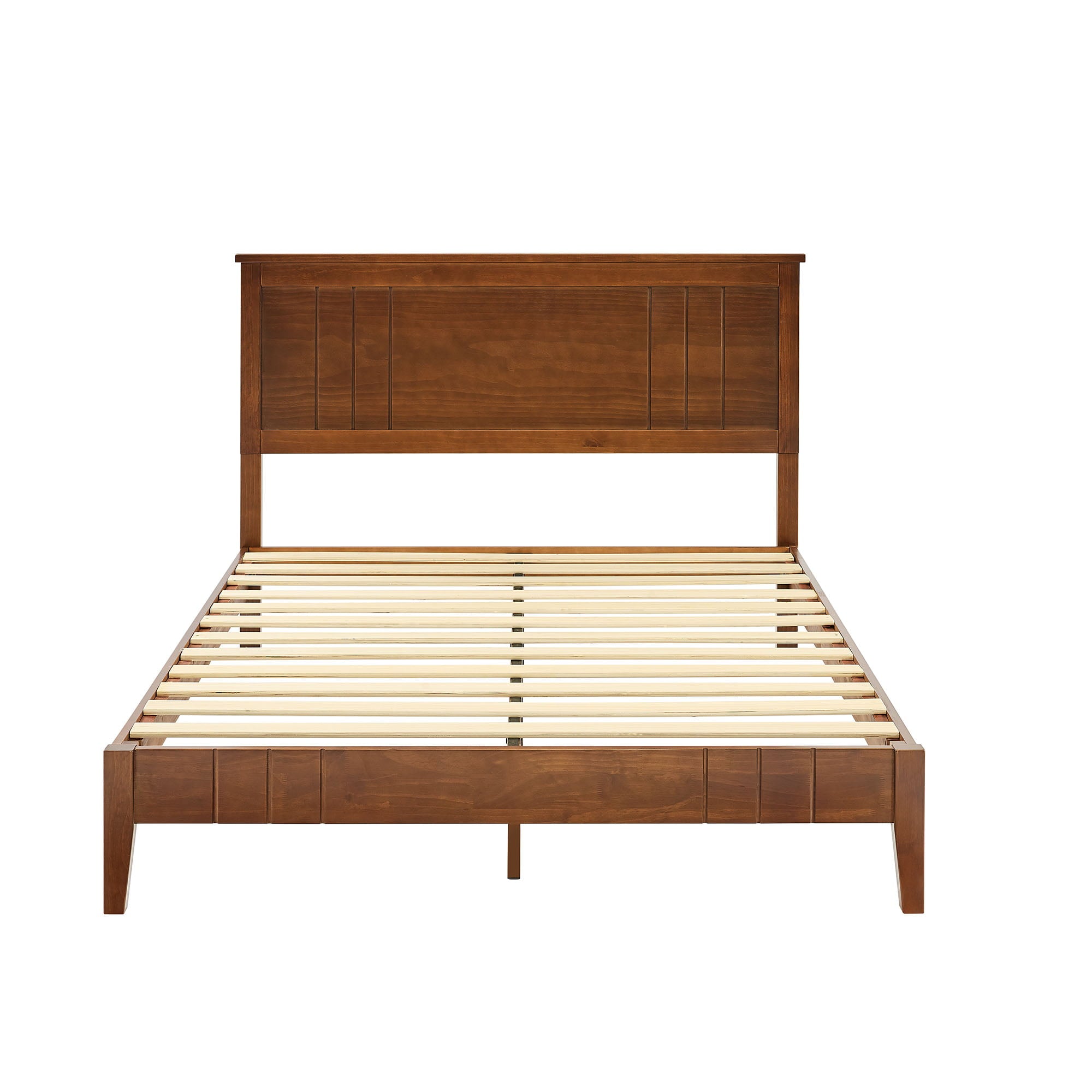 MUSEHOMEINC Mid-Century Modern Solid Wooden Platform Bed with Adjustable Height Headboard for Bedroom,Queen Size Wooden Bed Frame with Headboard,Wood Slat Support & No Box Spring Needed,Queen…