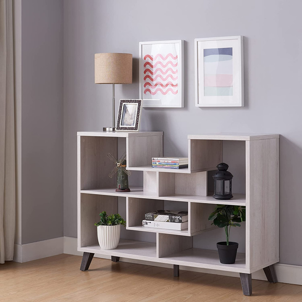 Modern Console Table  MDF Construction With Multiple Open Shelves  White Oak   Contemporary   Side Tables And End Tables   by Declusia  Houzz