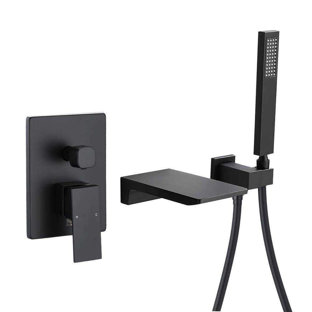 Tahanbath Single-Handle Wall Mounted Roman Tub Faucet with Hand Shower in Matte Black MS-BBB12MB-KXC