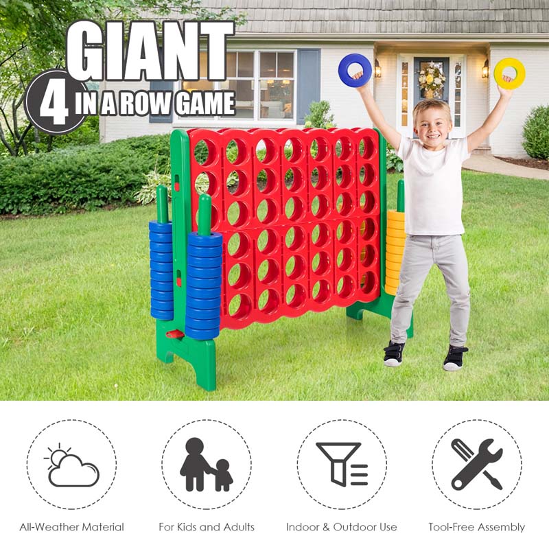 Giant 4-In-A-Row, Jumbo 4-to-Score Giant Game Set with 42 Jumbo Rings & Quick-Release Slider