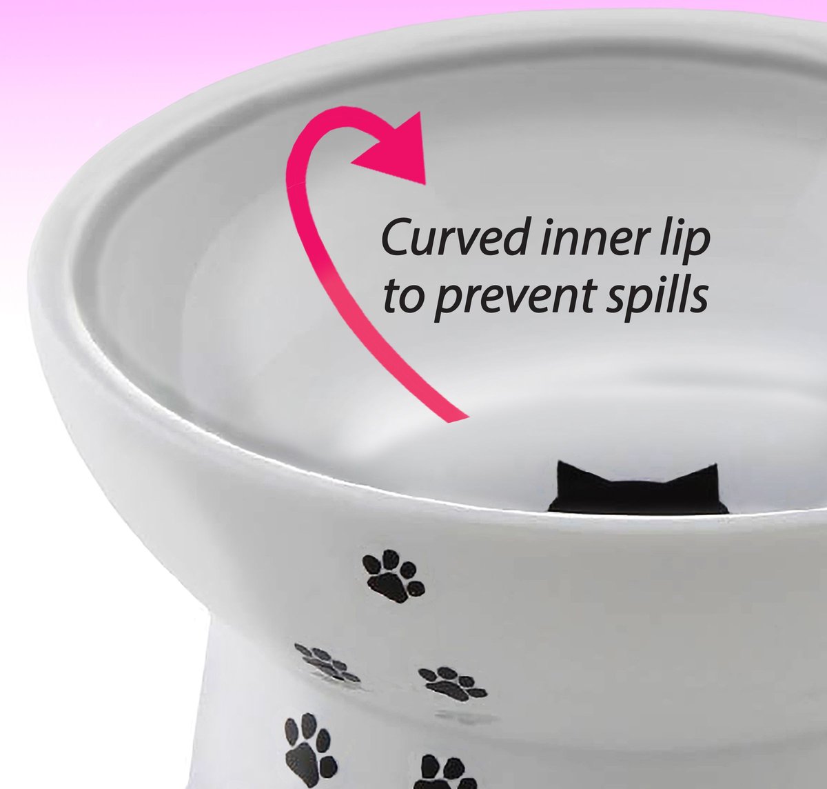 Necoichi Ceramic Elevated Dog and Cat Food Bowl， White Paw Print