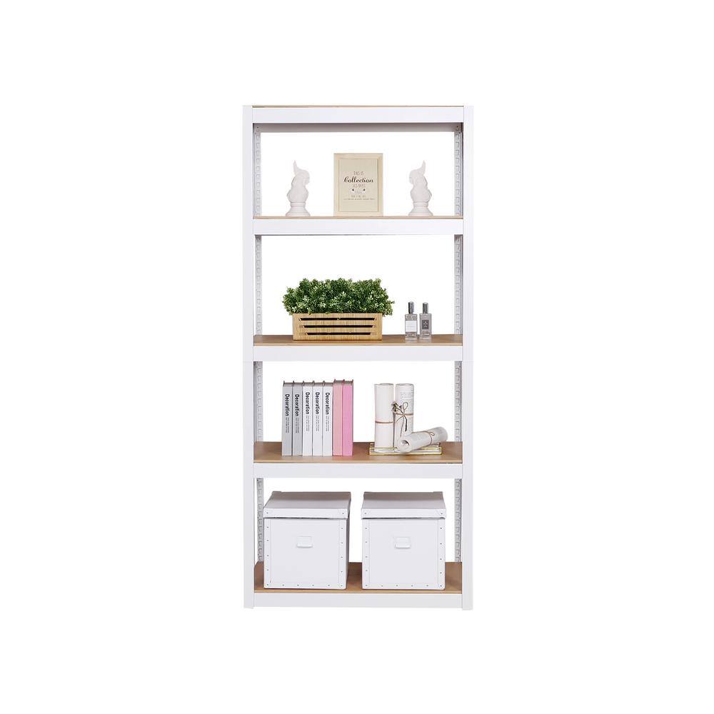 Best Home Fashion Kepsuul 77 in. White Wood 4 Shelf Standard Bookcase with Adjustable Shelves KEPSUUL_5S-80195-WHITE