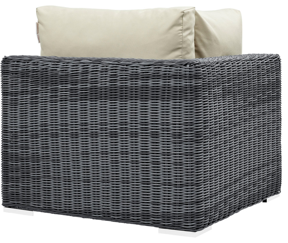 Summon Outdoor Wicker Rattan Sunbrella Corner Chair   Contemporary   Outdoor Lounge Chairs   by Furniture East Inc.  Houzz