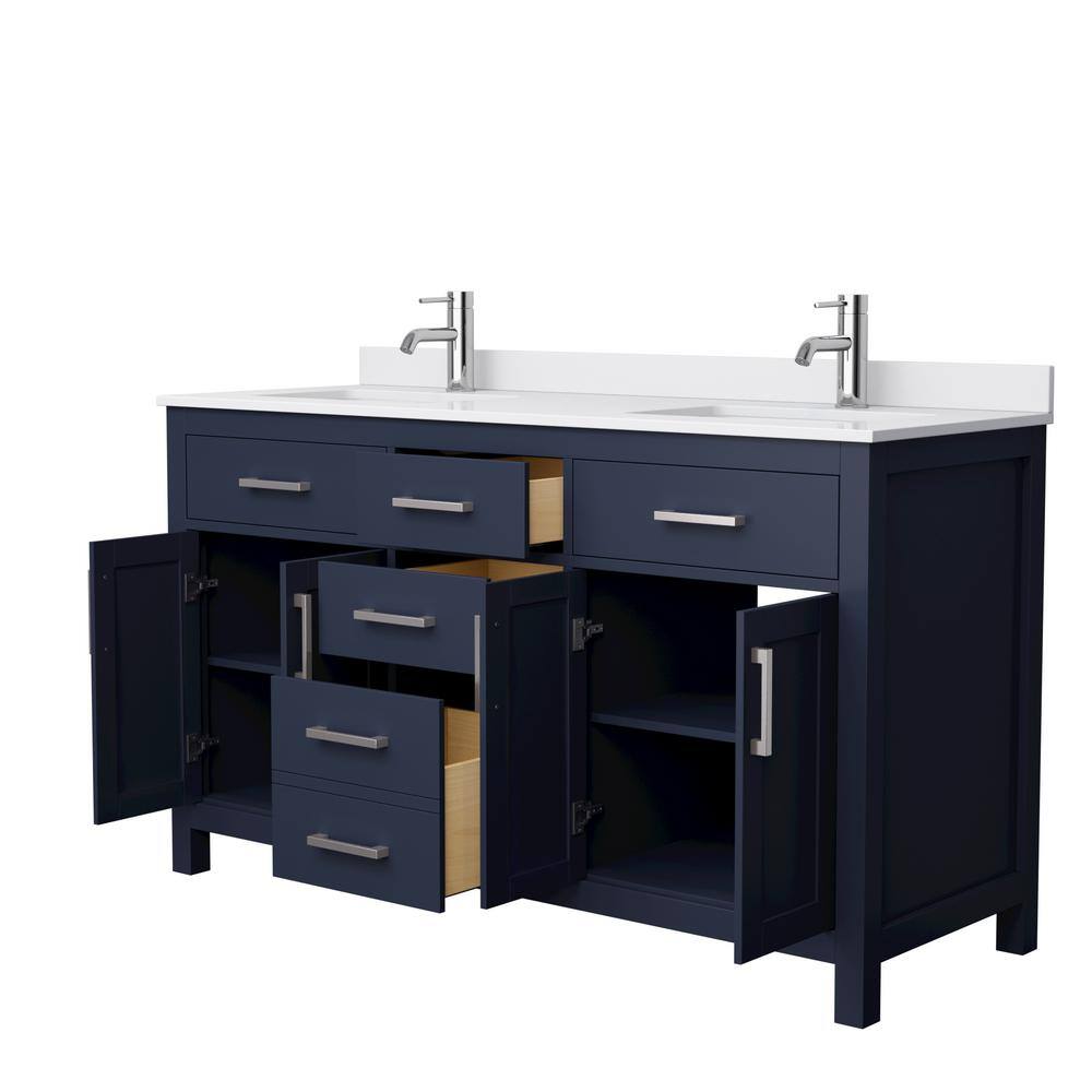 Wyndham Collection Beckett 60 in. W x 22 in. D x 35 in. H Double Sink Bathroom Vanity in Dark Blue with White Cultured Marble Top WCG242460DBNWCUNSMXX