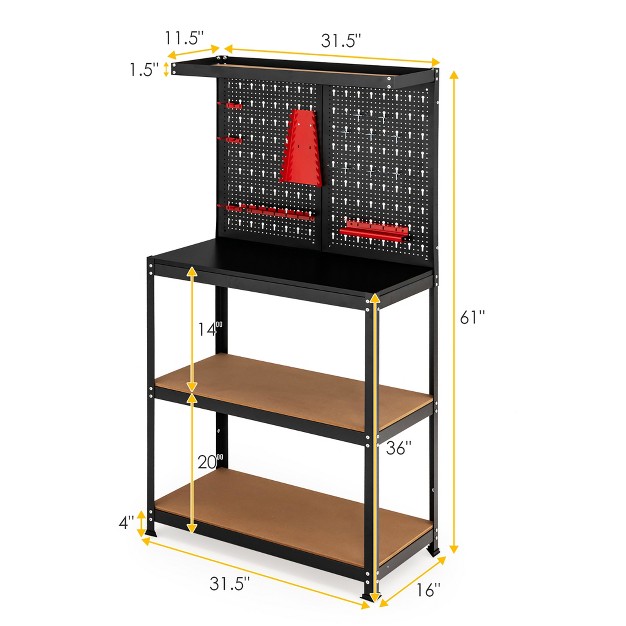 Costway Tool Storage Workbench 4 Shelf Multipurpose Garage Worktable W peg Board Hook Kit