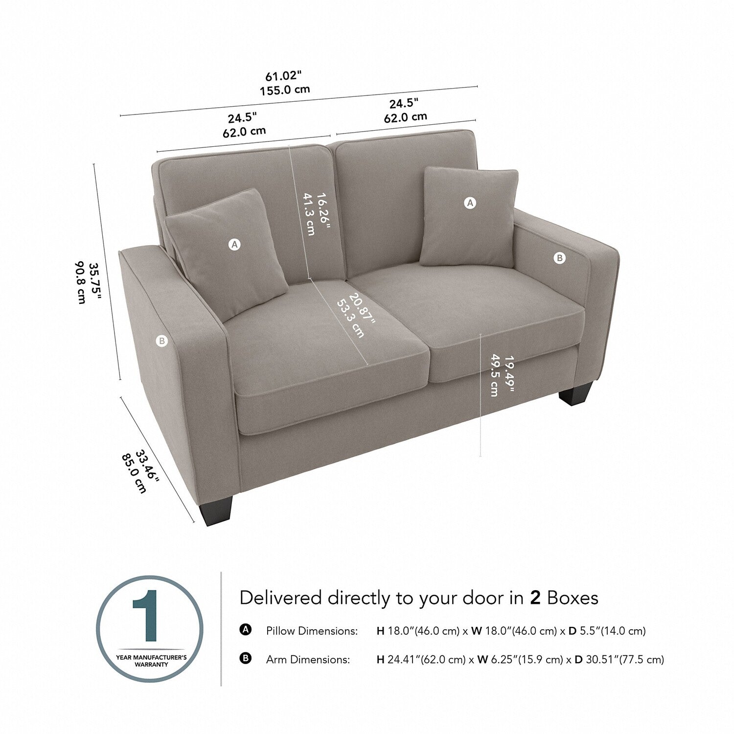 Bush Furniture Stockton 61W Loveseat-Finish:Chocolate Brown Microsuede Fabric