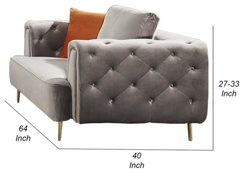 Luxi 64 Inch Loveseat Soft Gray Velvet Upholstery Chesterfield Design   Midcentury   Loveseats   by Homesquare  Houzz