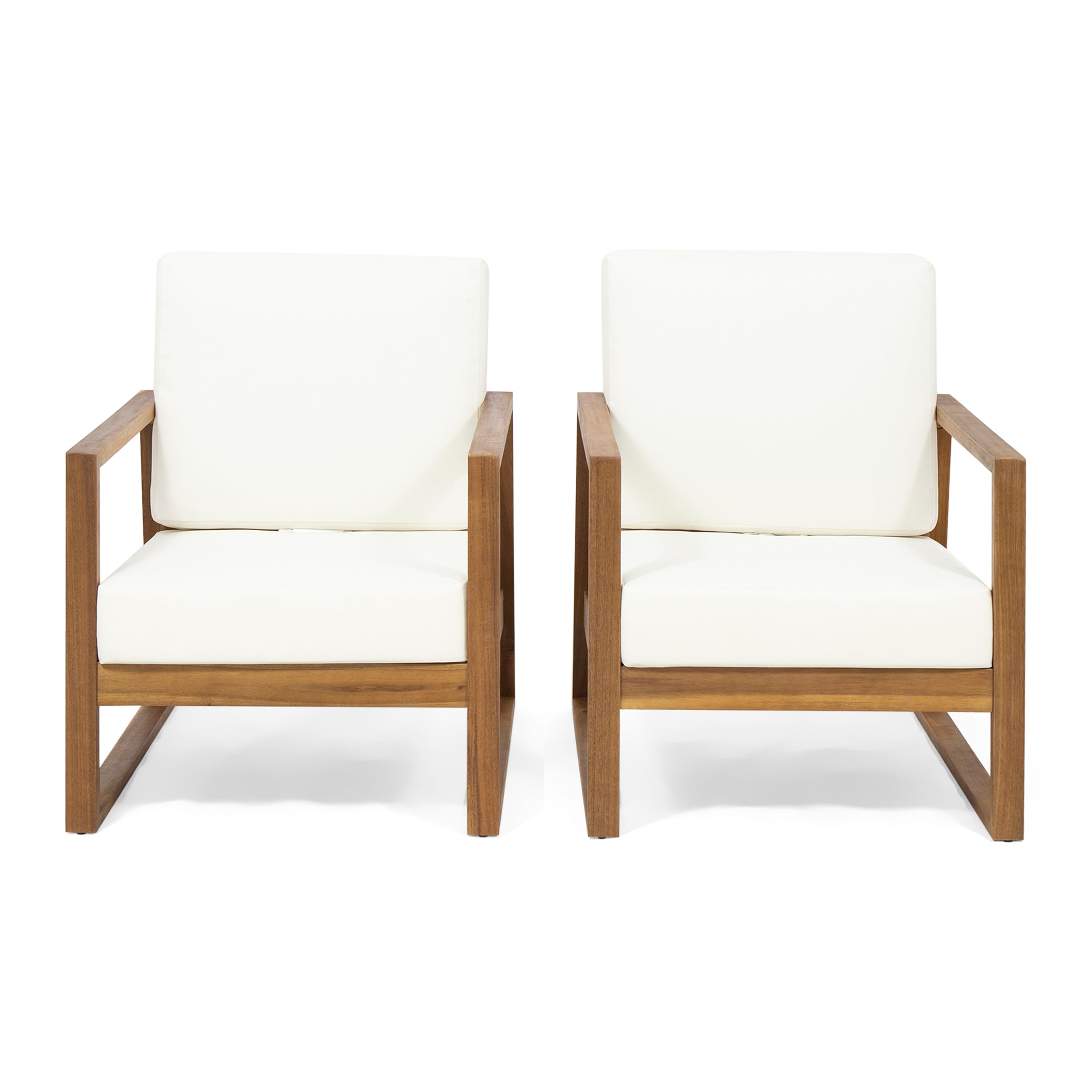 Marlee Outdoor Acacia Wood Club Chair with Cushions (Set of 2)