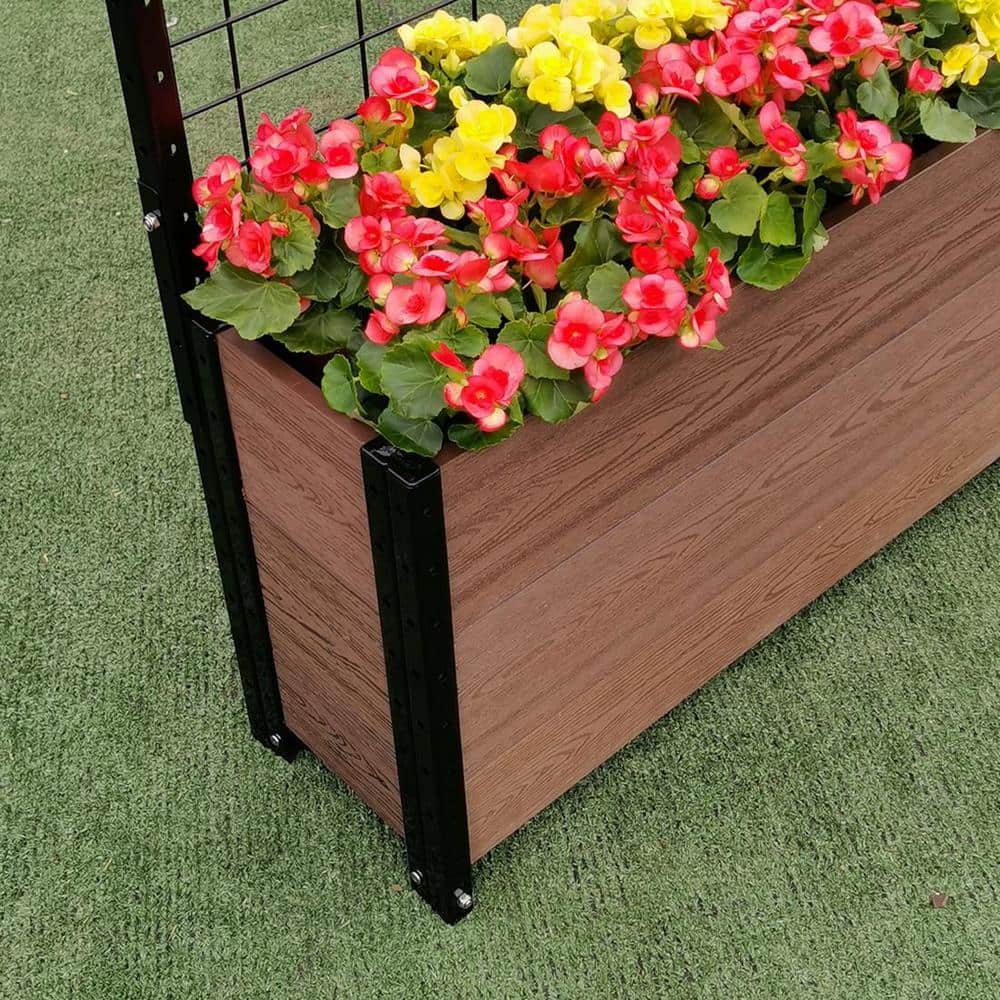 EverBloom Deep Trough Brown Composite Board and Steel Raised Planter with Trellis K2106