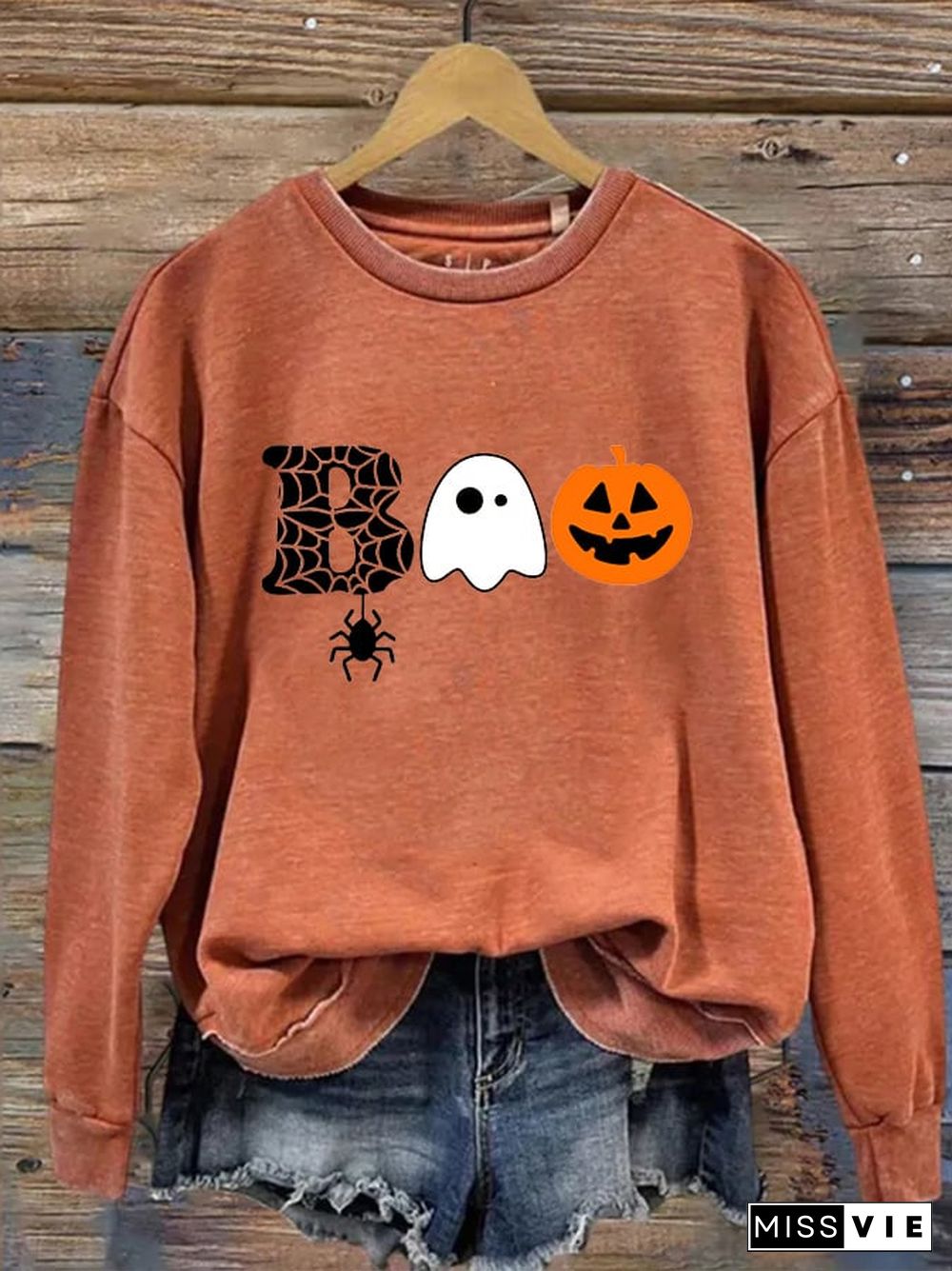 Women's Halloween Boo Print Casual Sweatshirt