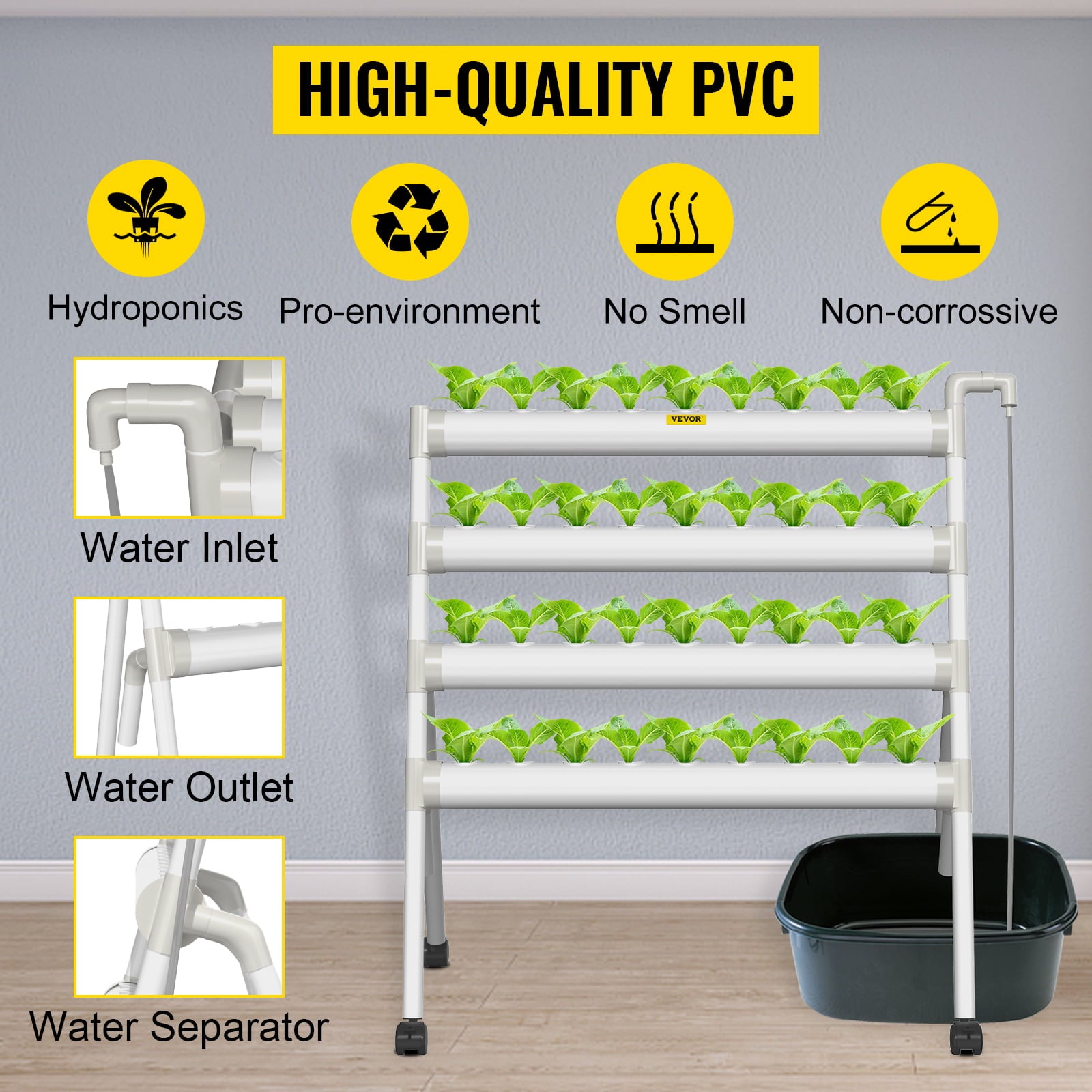 BENTISM Hydroponic Grow Kit Hydroponics System 36 Plant Sites 4 Layers 4 Pipes