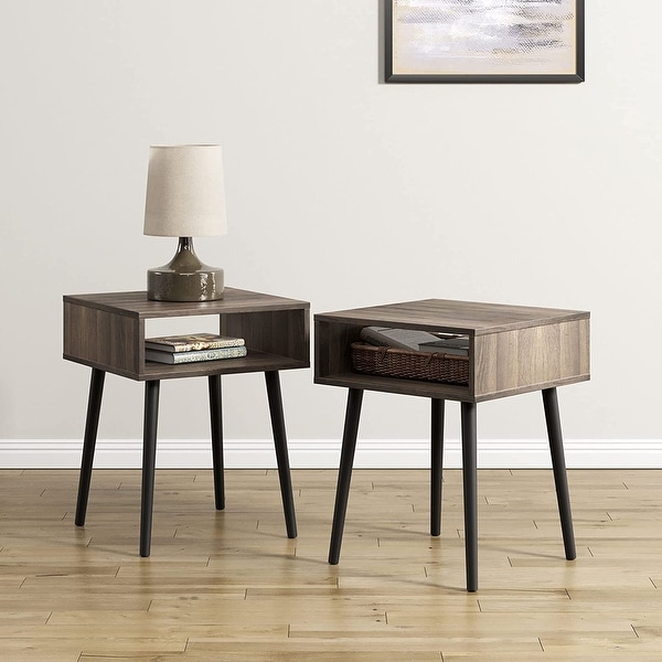 Wampat Mid Century End Table Premium Wood Accent Nightstand Set of 2