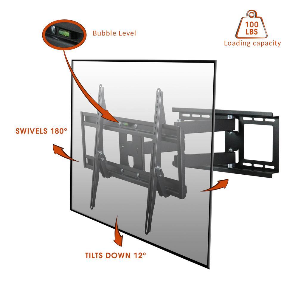 MegaMounts 32 in. to 70 in. Full Motion Television Wall Mount in Black 98593575M