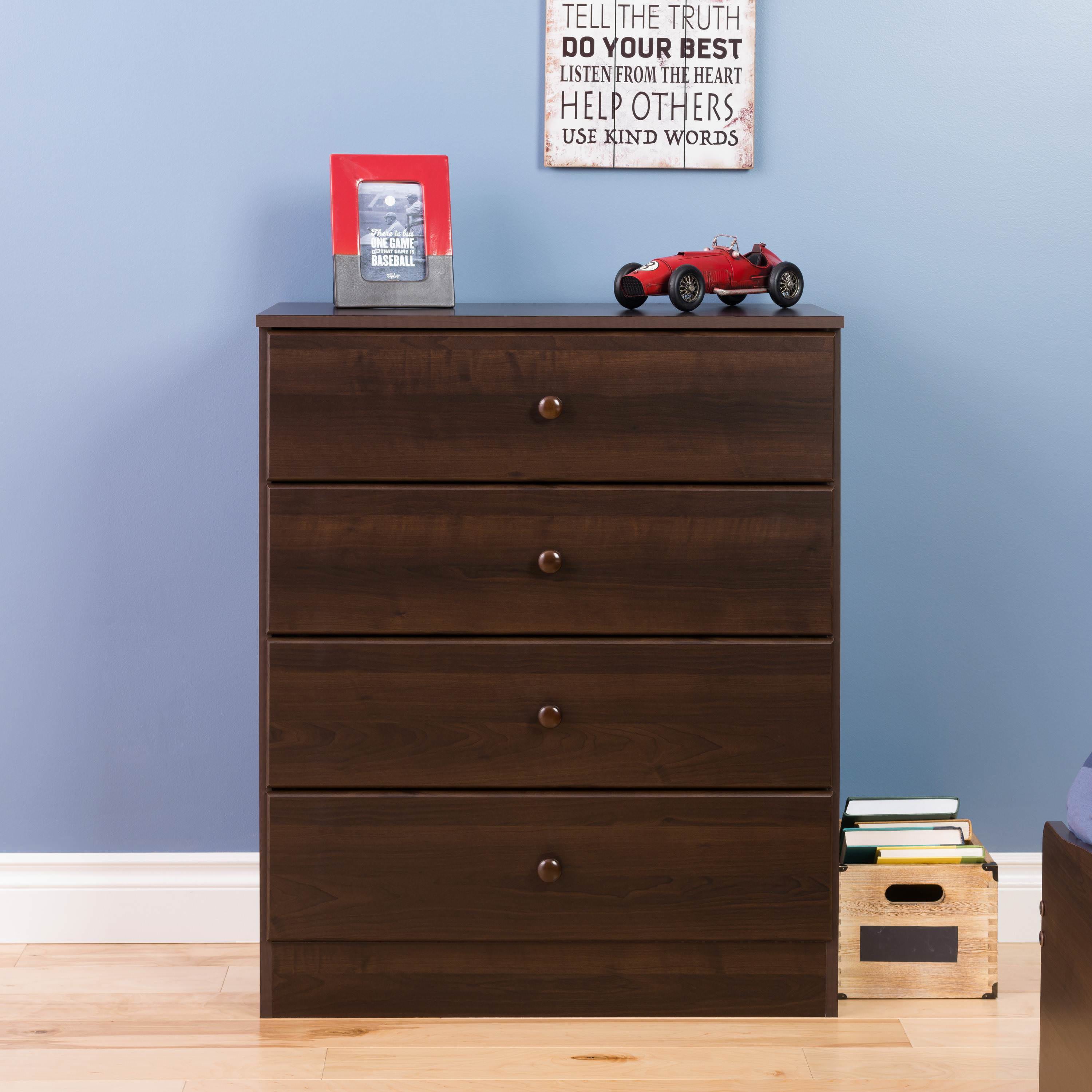 Prepac Astrid Modern 4-Drawer Vertical Dresser, Espresso