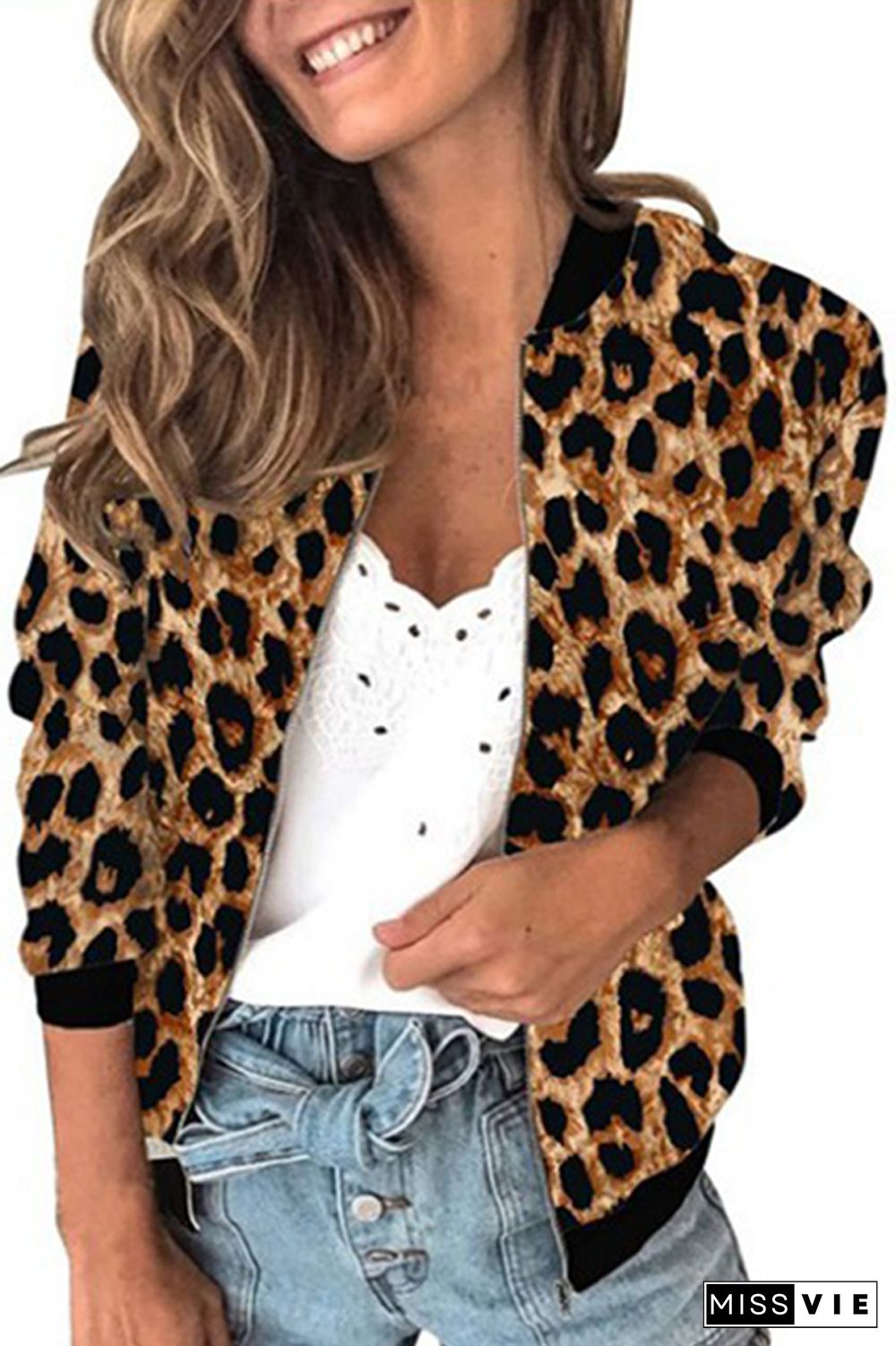 Camo Leopard Print Zipper Jacket Women Wholesale