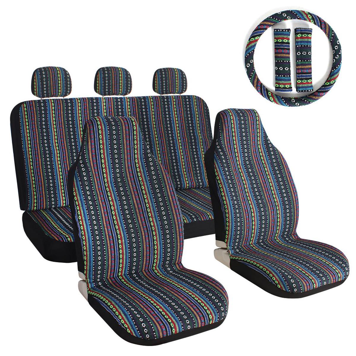 Universal For 10pcs Car Seat Covers Dark Stripe Saddle Blanket for SUV Sedan