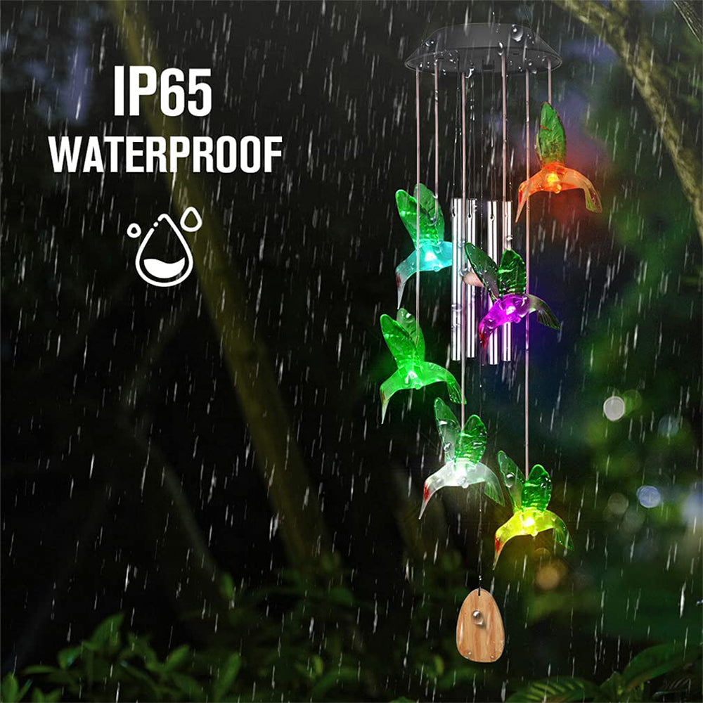 Fangsheng Outdoor Wind Chimes， Solar Hummingbird Lights Colors Changing Waterproof for Patio， Garden